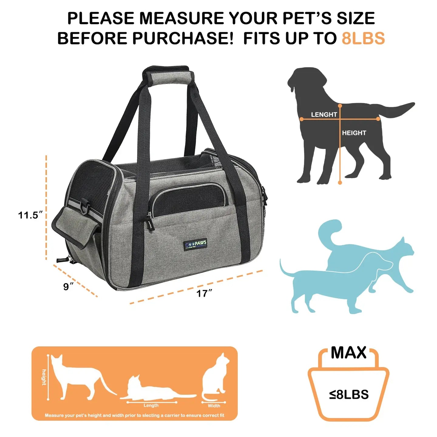 Soft Sided Pet Airline Carrier Grey, 17"