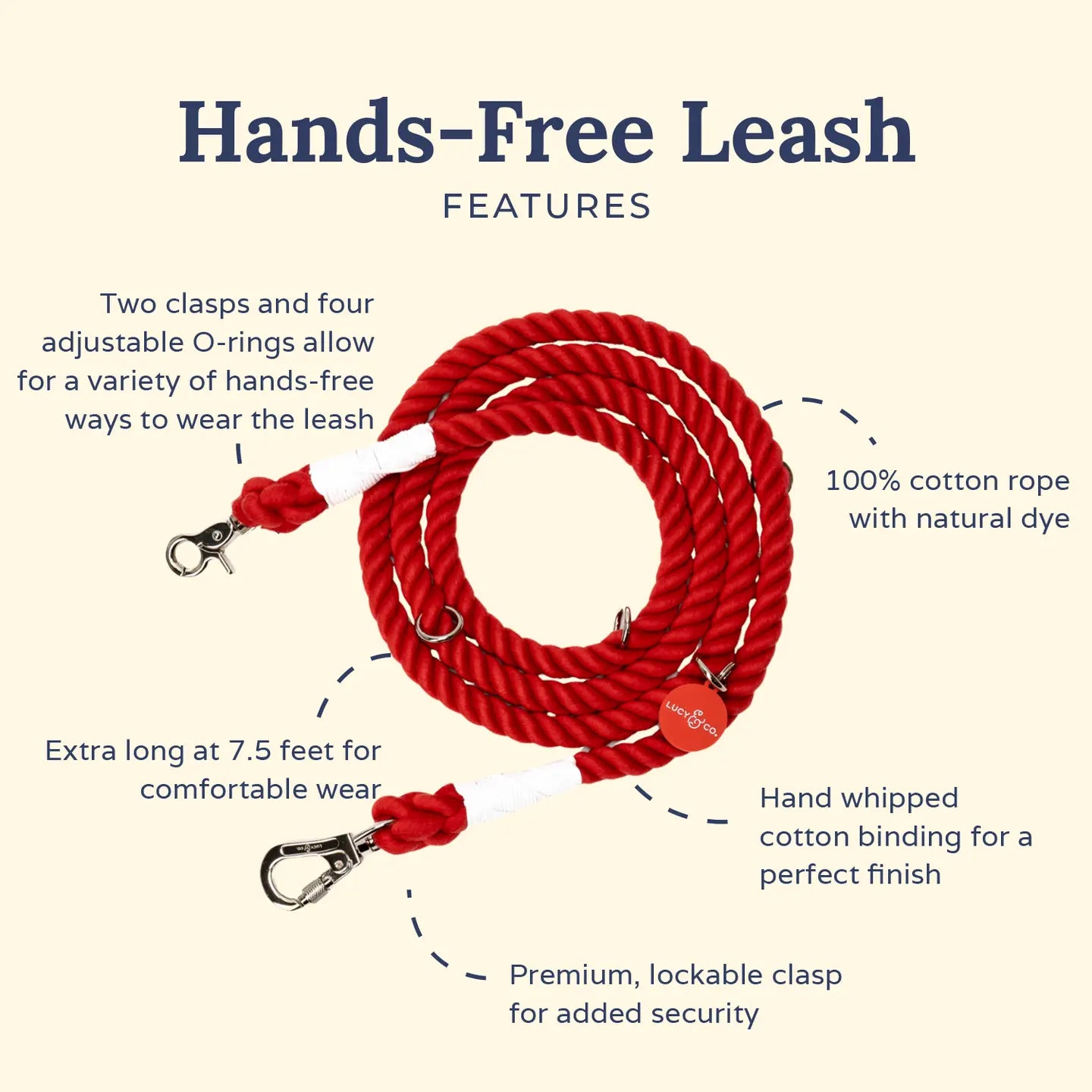 Lucy Cherry Red Hands Free Rope Leash