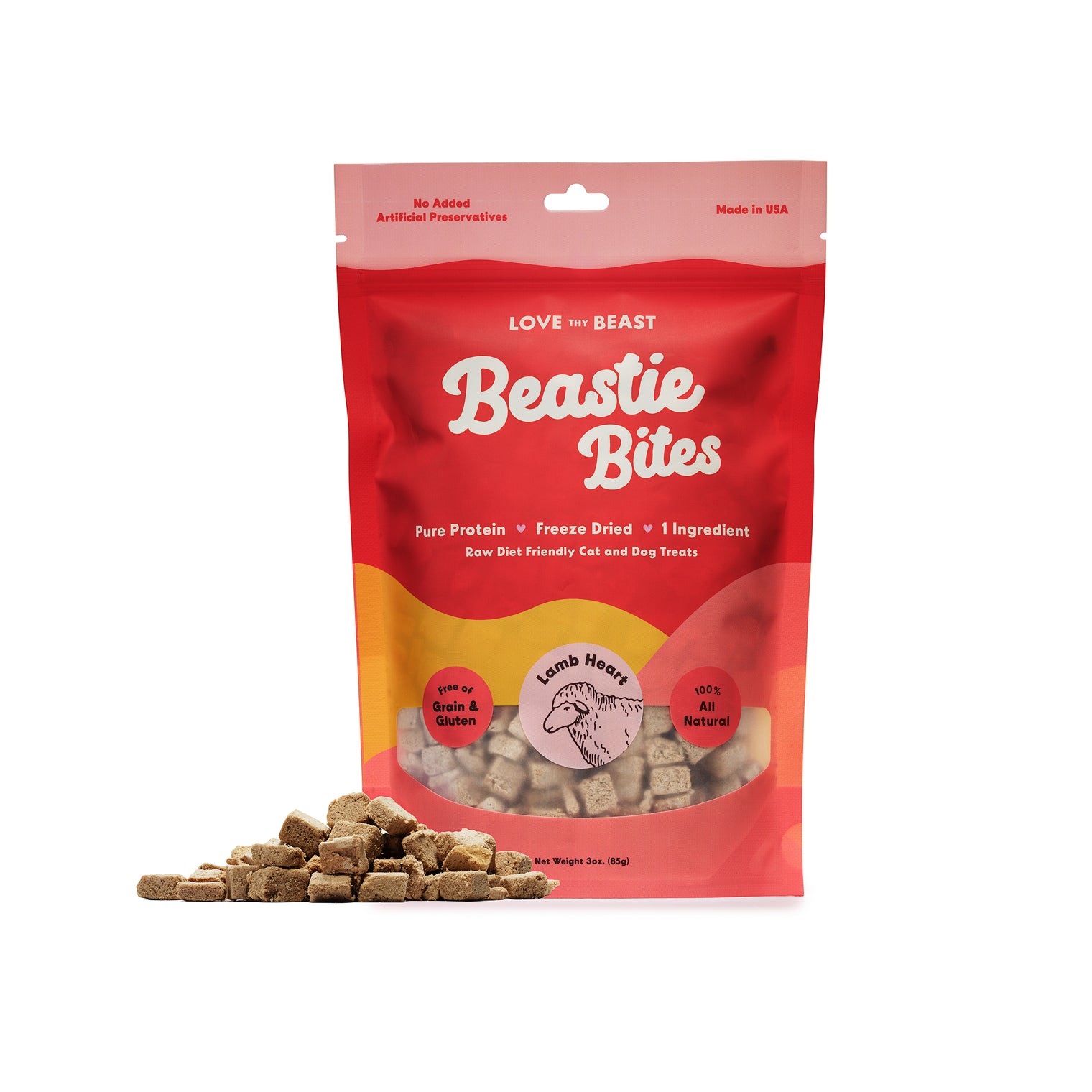 Freeze-Dried Lamb Hearts Dog & Cat Treat, 3-oz bag