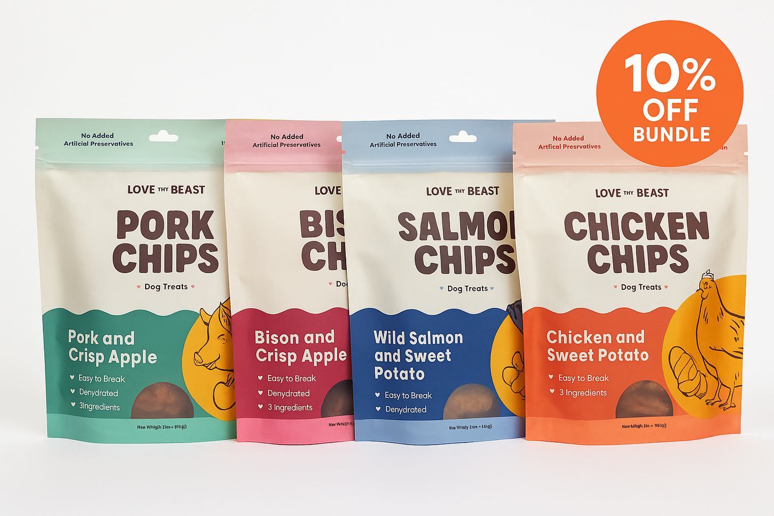 4 Chips Bundle, Dehydrated Dog Treats 5-oz Bag