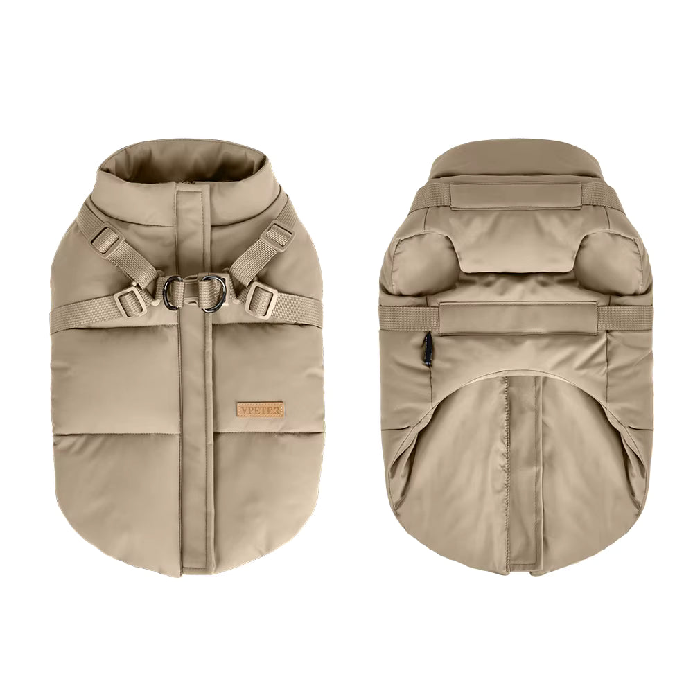 Khaki Beige Puffer Harness Coat