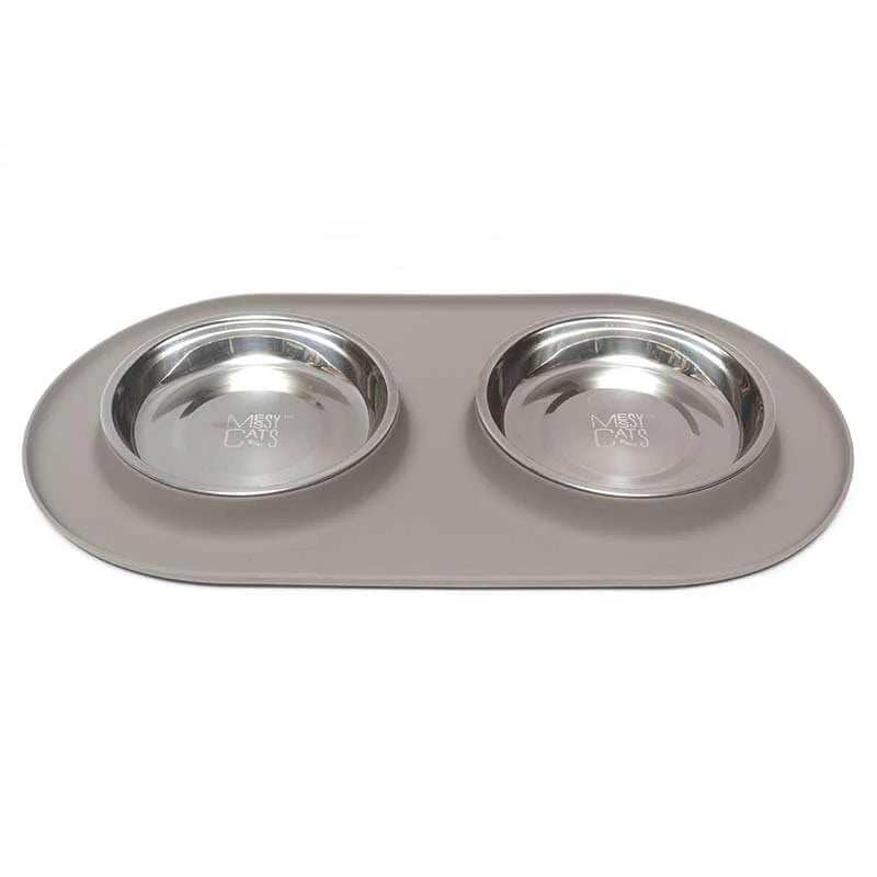 Double Silicone Cat Feeder Grey
