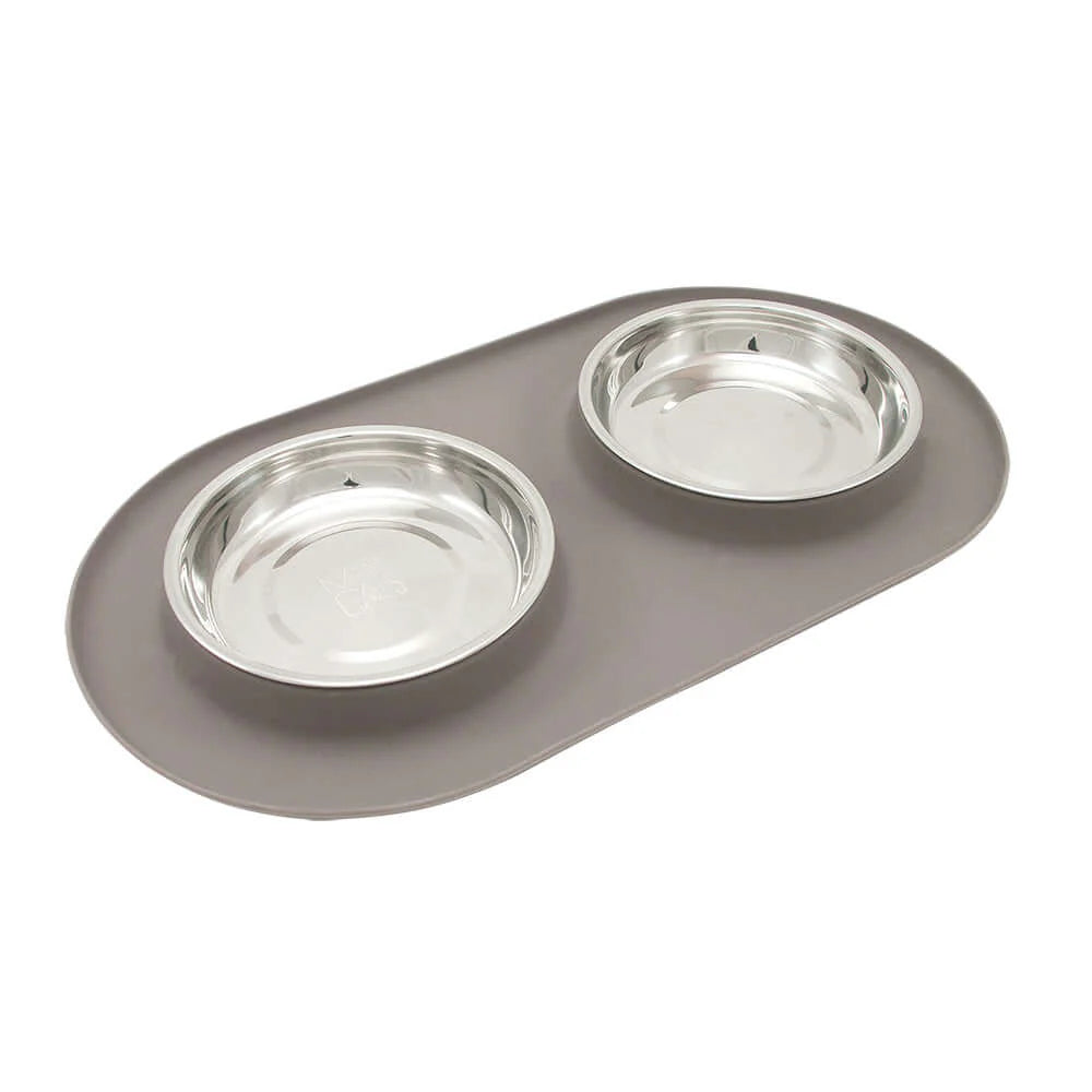 Double Silicone Cat Feeder Grey