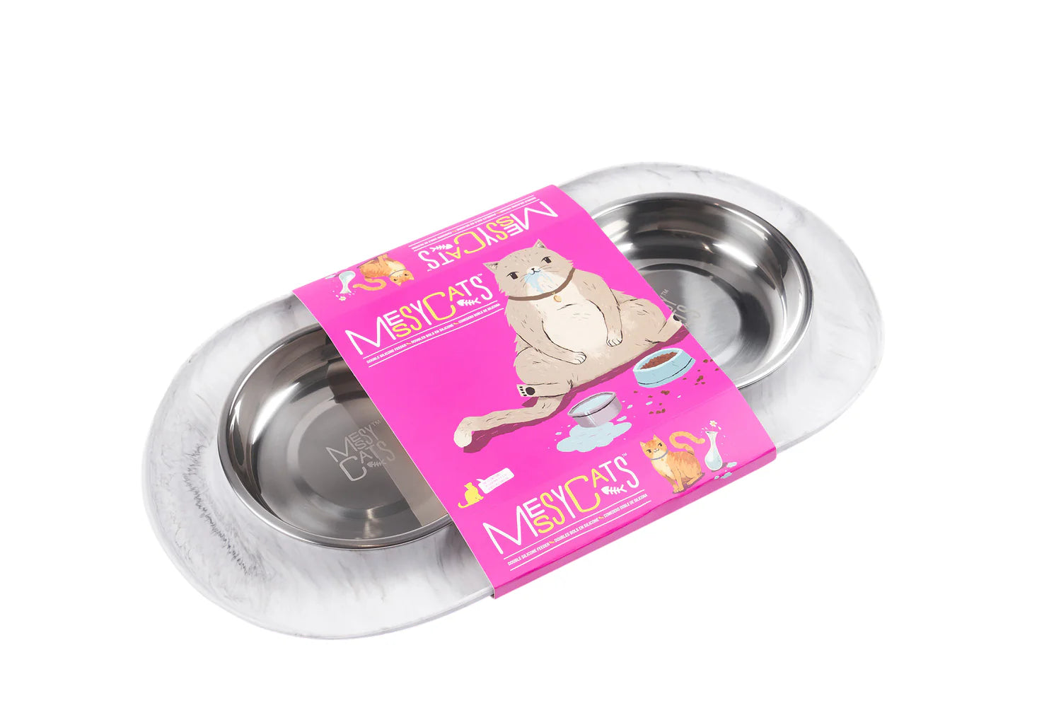 Double Silicone Cat Feeder Marble