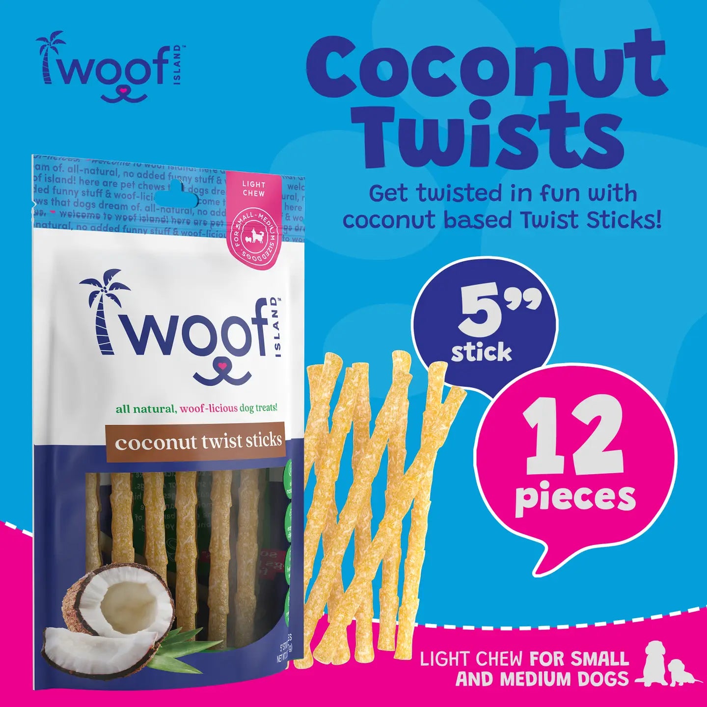 Coconut Dog Twists, 12 Pack