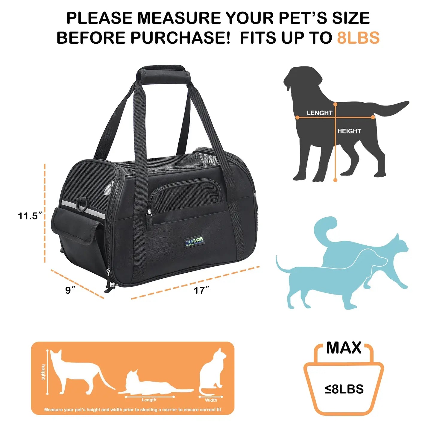 Soft Sided Pet Airline Carrier Black, 17"