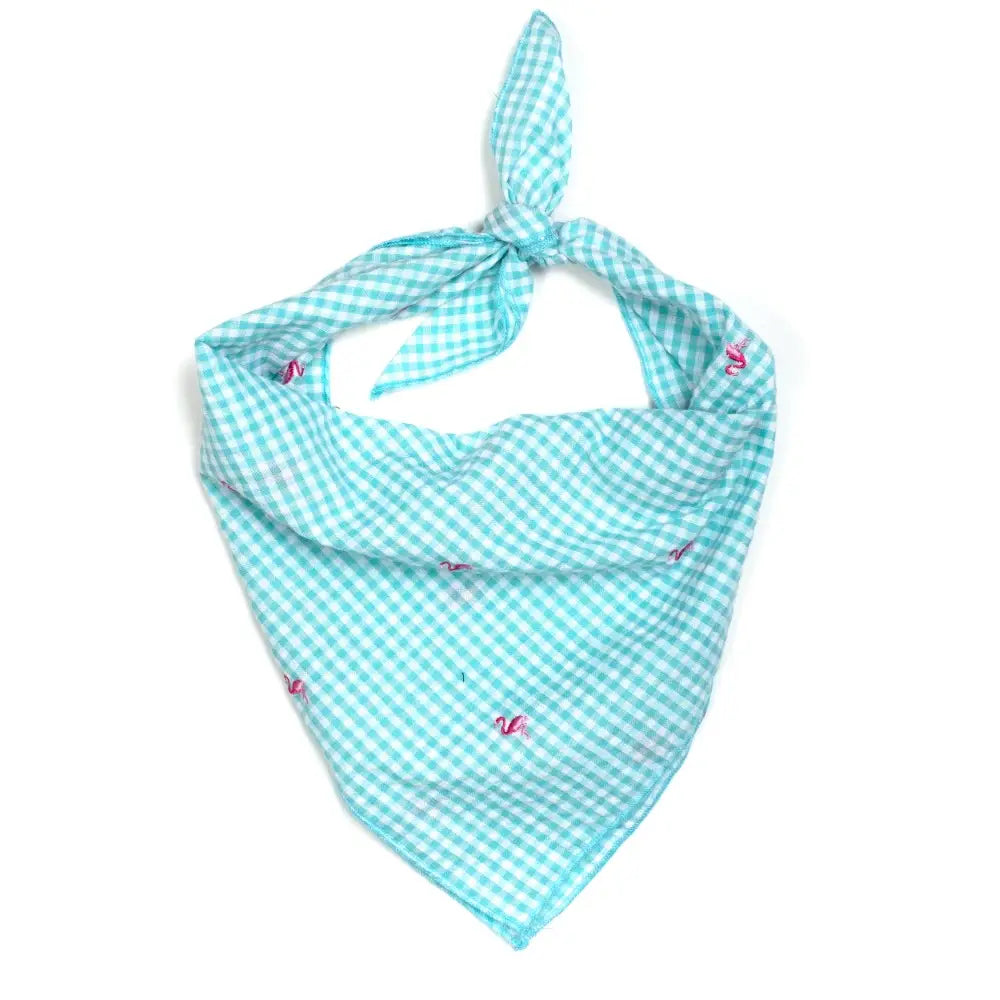 Blue Gingham Flamingo Bandana
