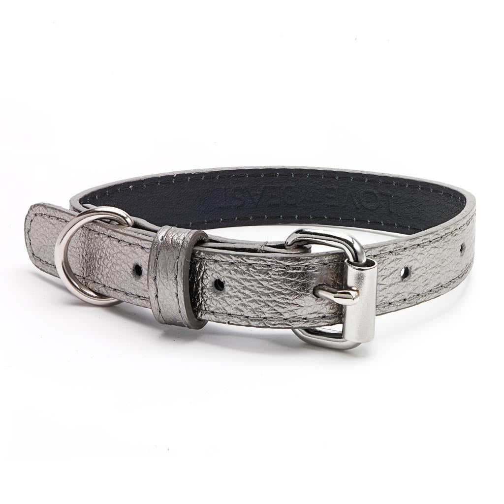 Metallic Gunmetal Pebble Leather Collar