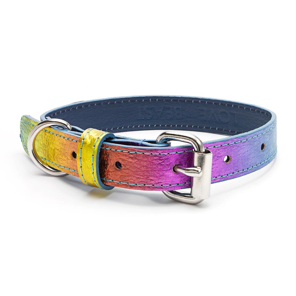 Metallic Rainbow Pebble Leather Collar