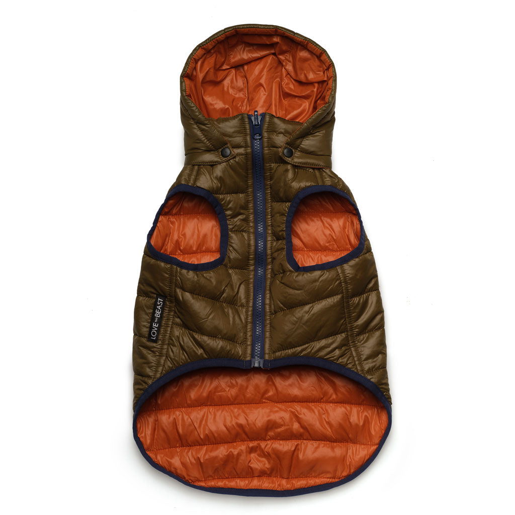 Reversible Puffer Jacket, Olive / Orange