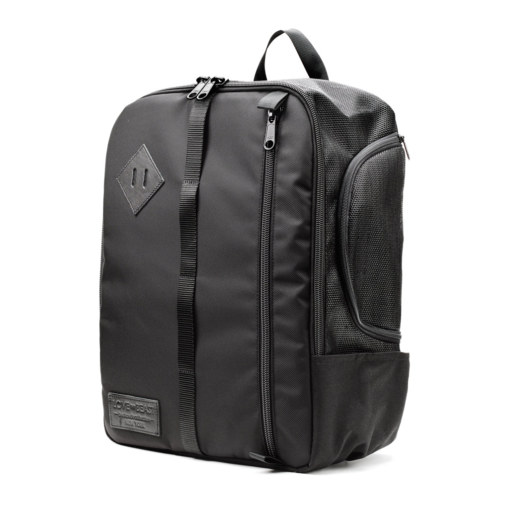 fully enclosed black nylon pet travel backpack for dogs and cats
