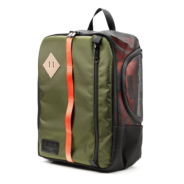fully enclosed olive nylon pet backpack for subway travel