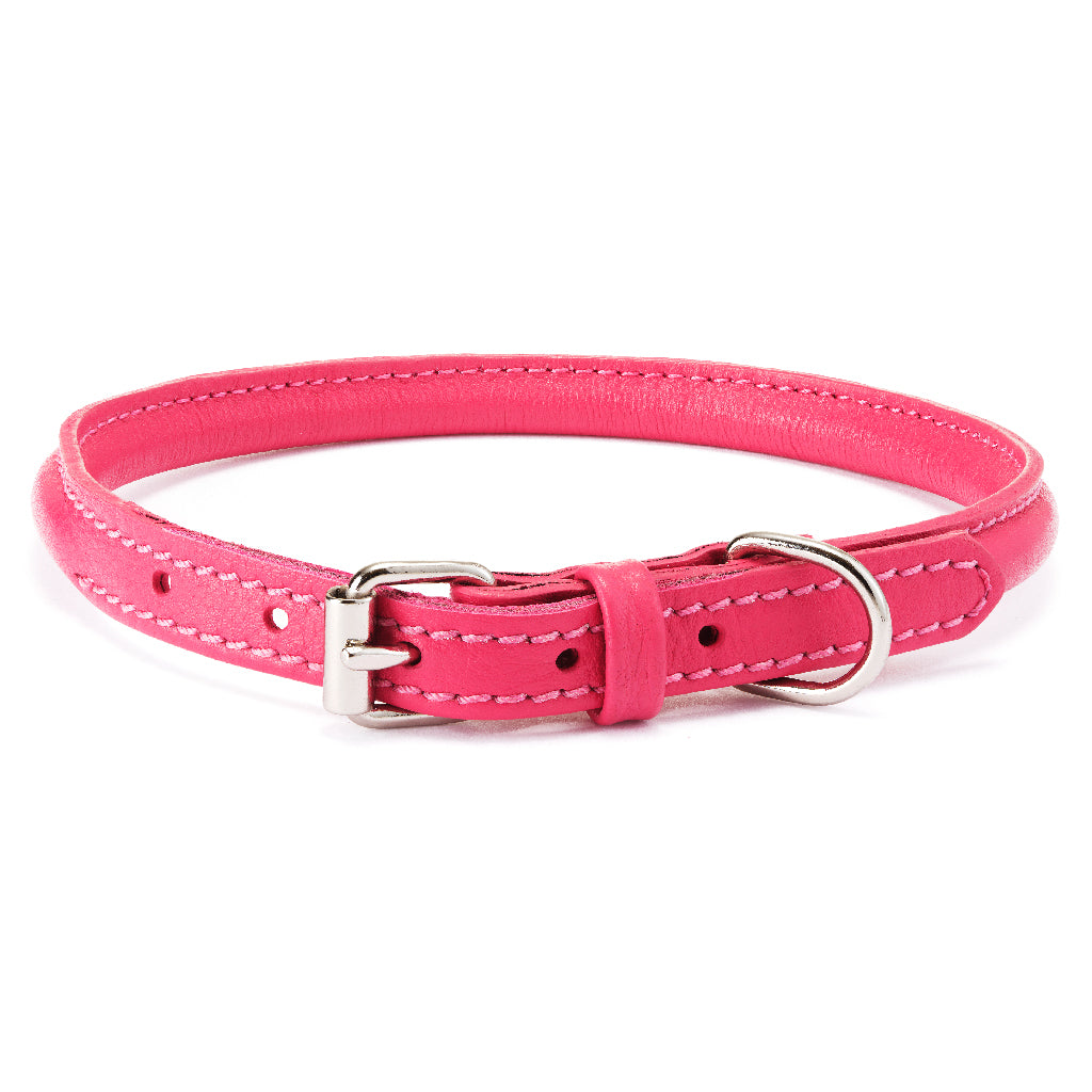 Rolled Leather Collar, Pink