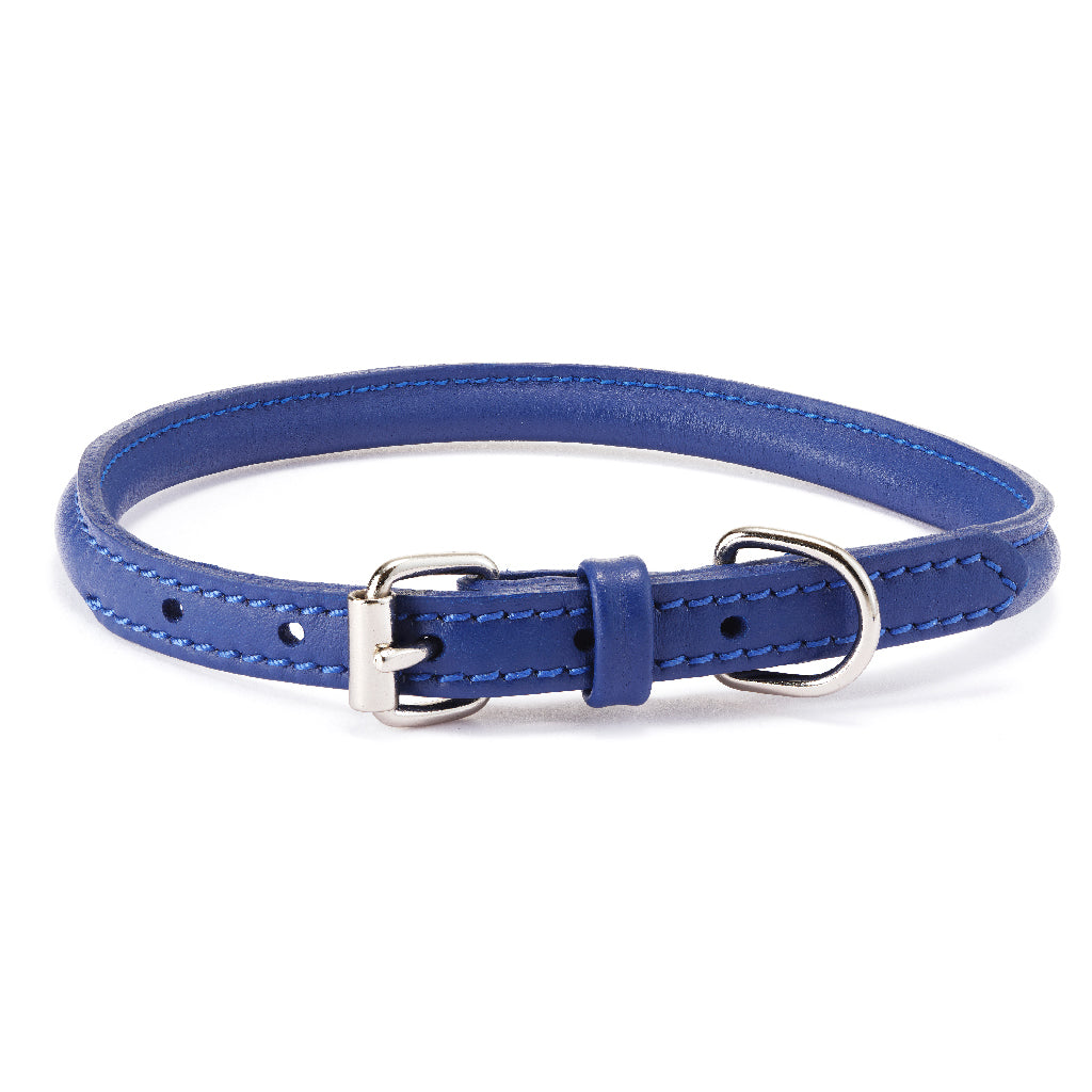 Rolled Leather Collar, Cobalt