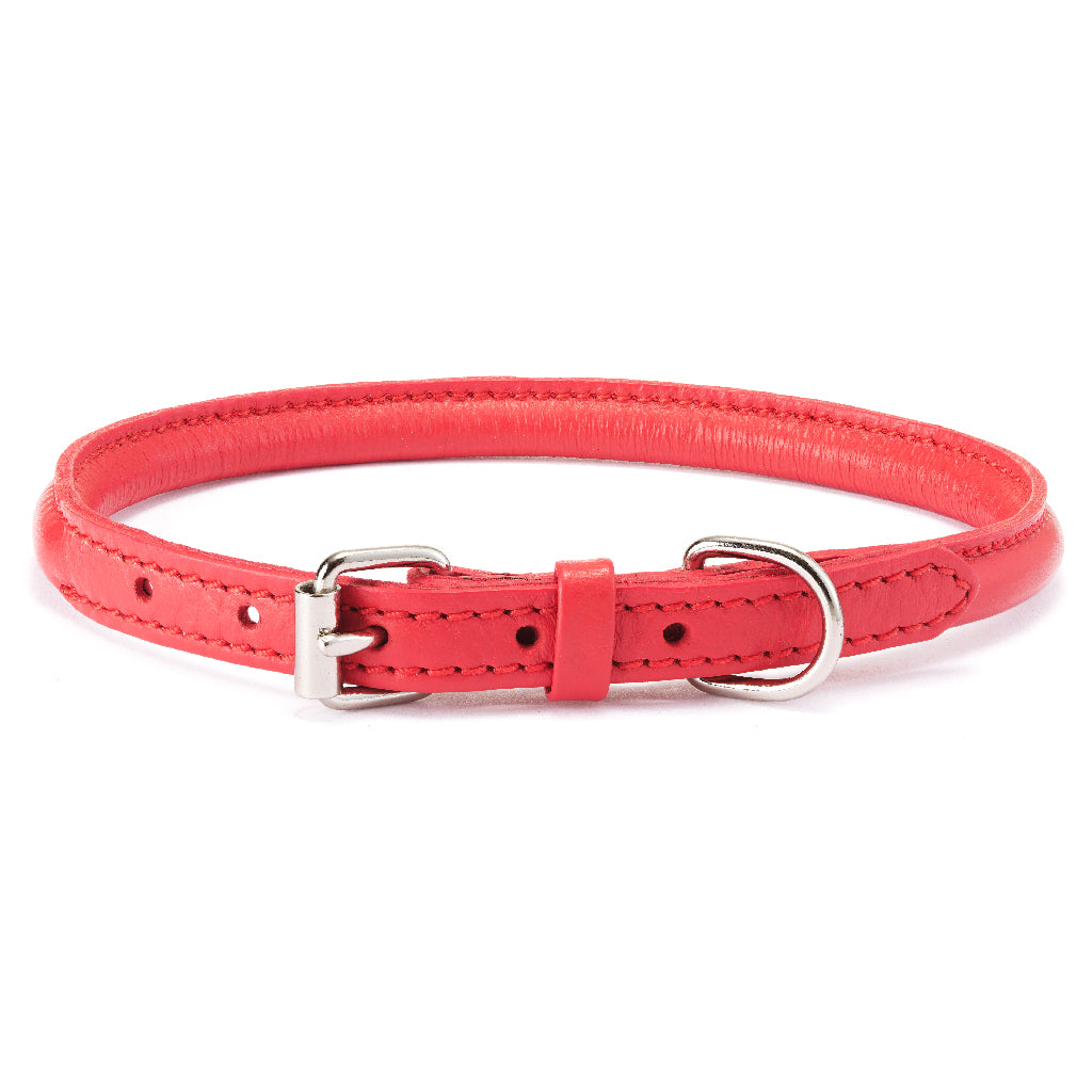 Rolled Leather Collar, Red