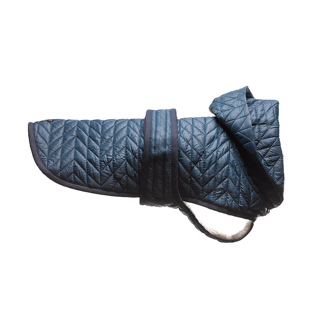 Blue Quilted Nylon Puffer Jacket with Shearling Lining