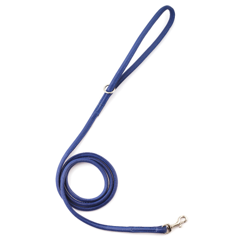 Rolled Leather Leash, Cobalt
