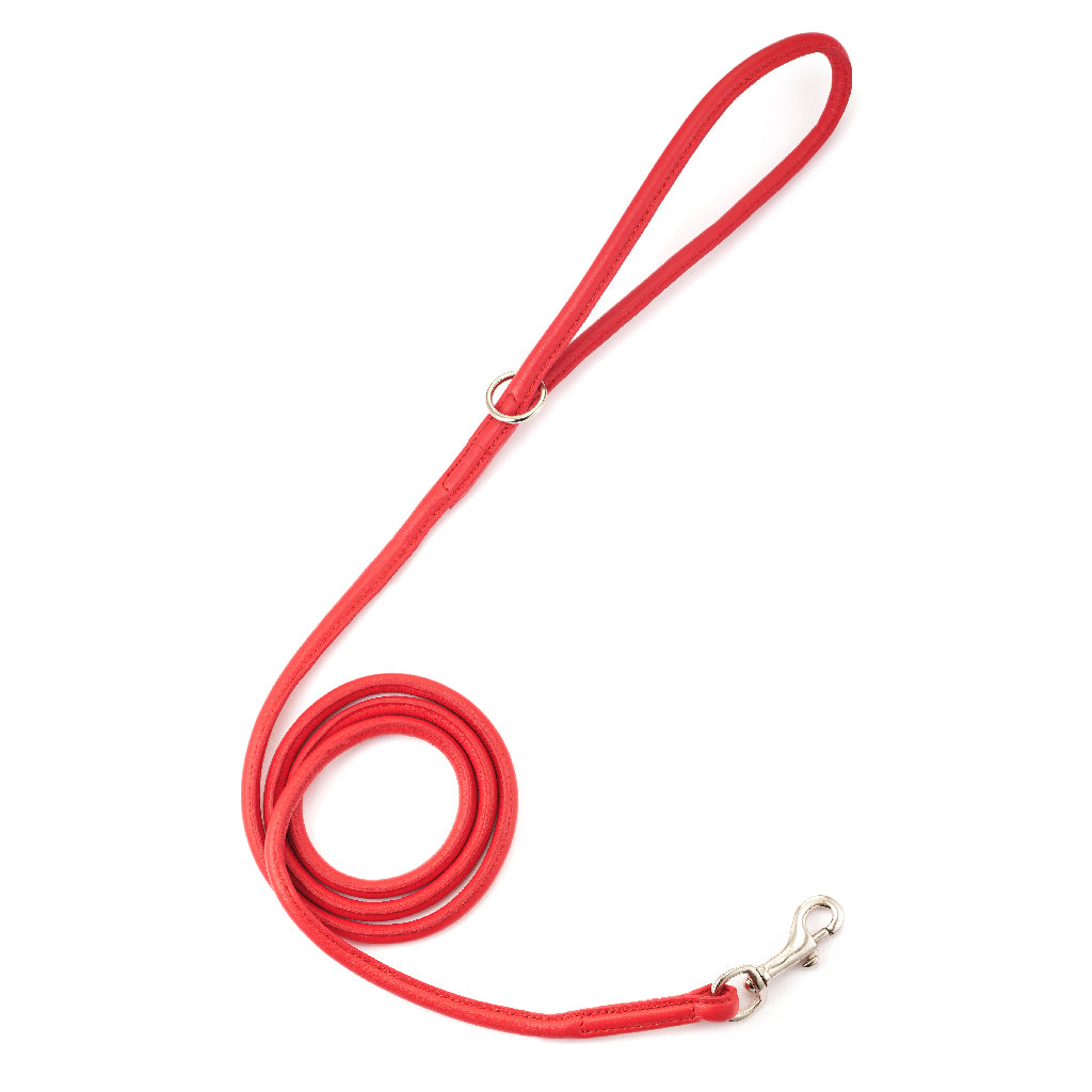 Rolled Leather Leash, Red
