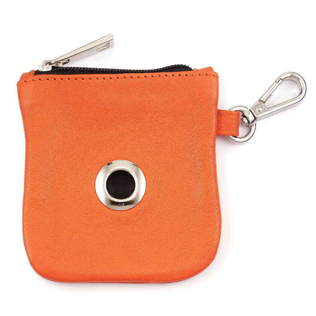 Orange Leather Dog Baggie / Pouch