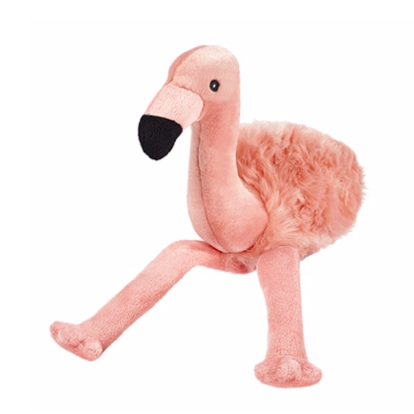 pink flamingo power plush toy with squeaker for heavy chewer dogs
