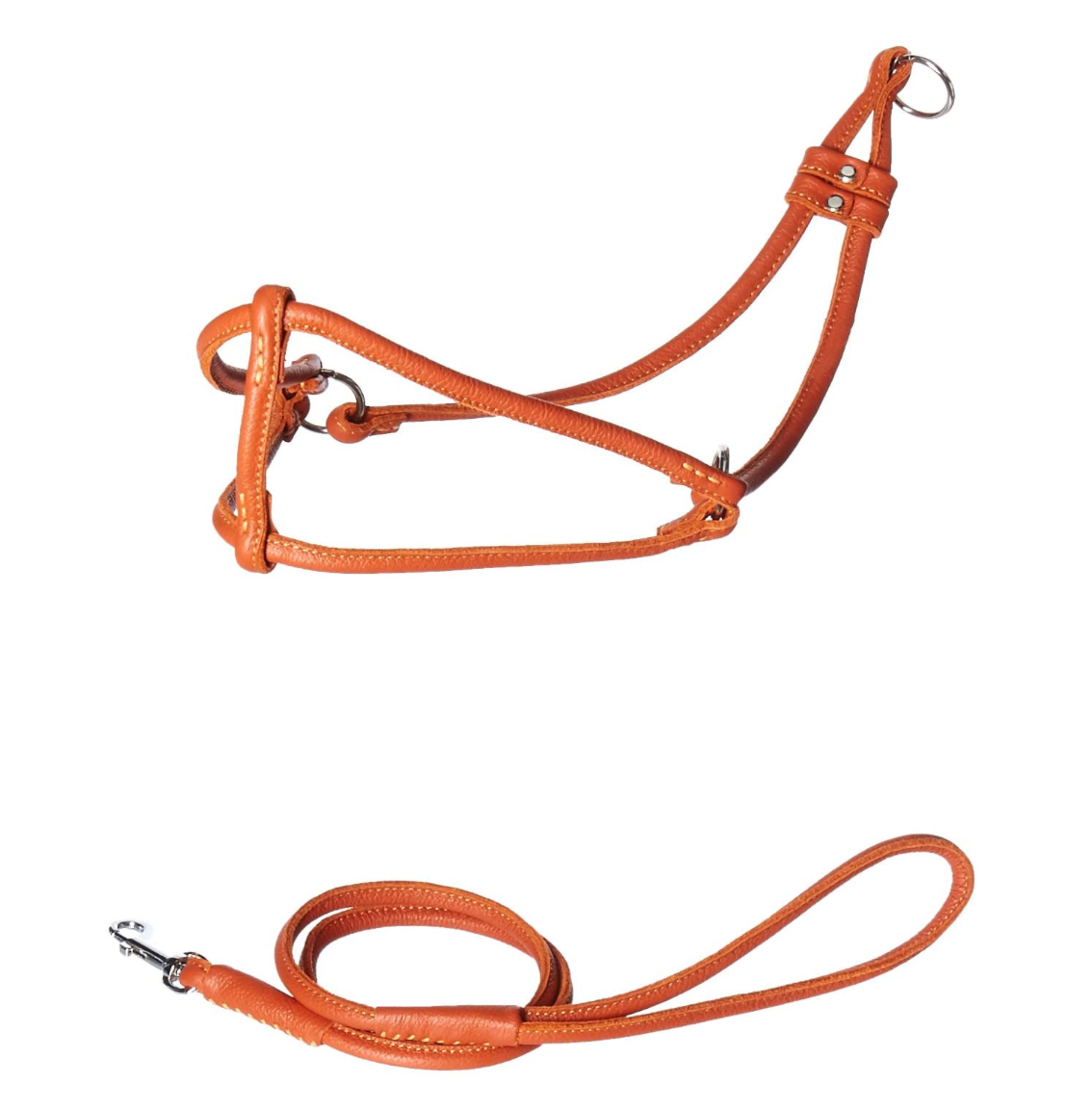 Rolled Leather Step In Harness - Orange