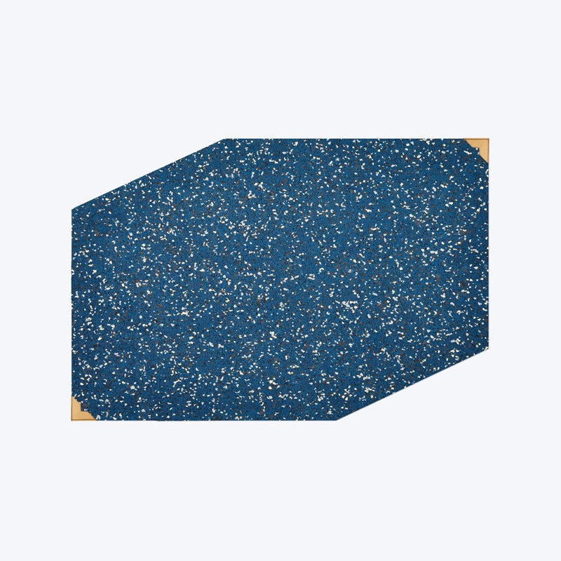 modern designer blue speckled rubber food mat with brass corner guards