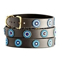 Blue Brown Circles Beaded Dog Collar