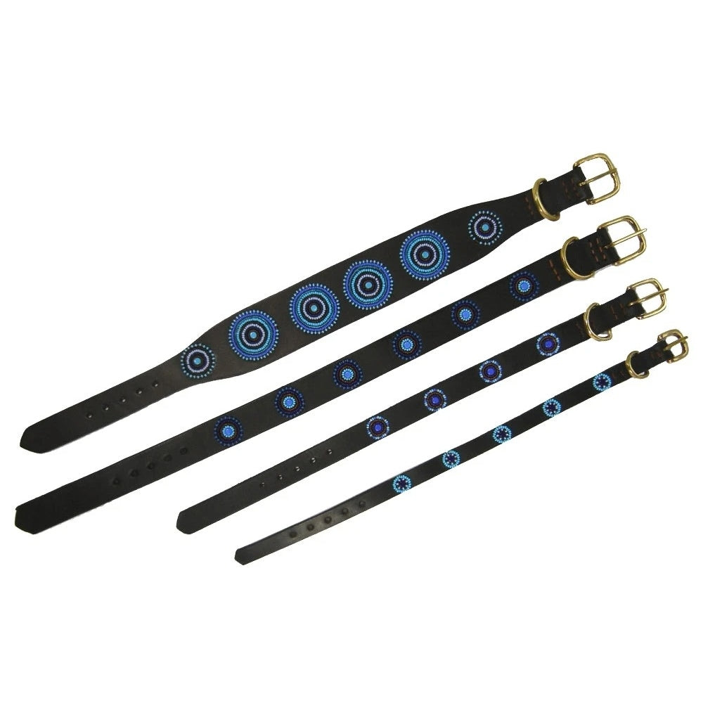 Blue Brown Circles Beaded Dog Collar