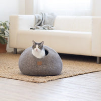 Felted Wool Cat Cave Bed Grey