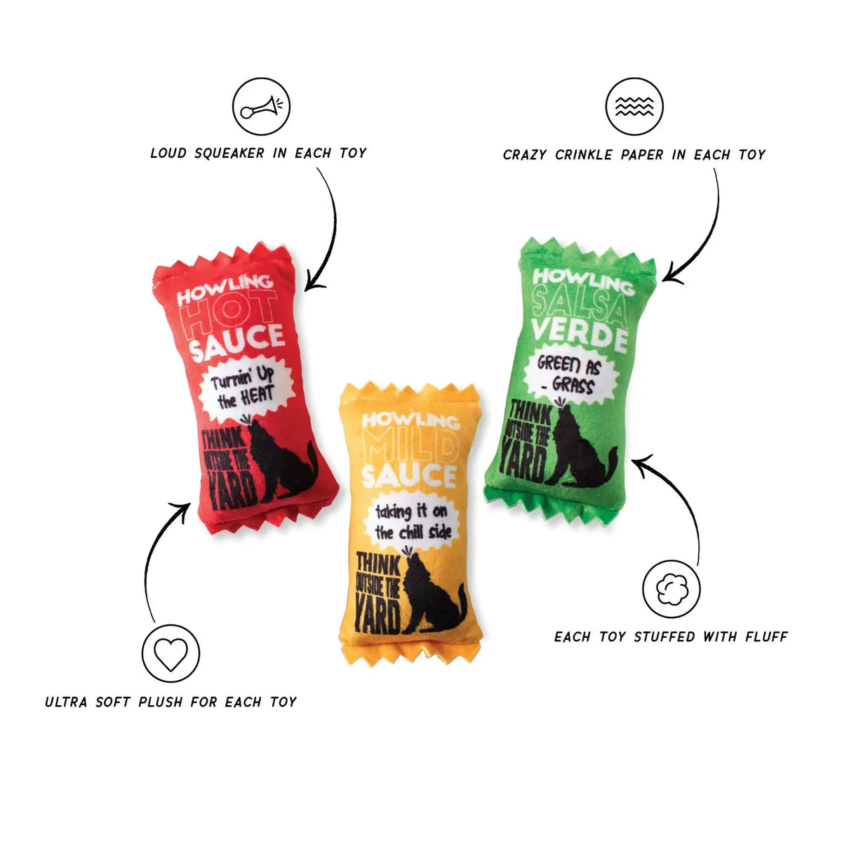 Howling Hot Sauce 3PC Dog Toy Set