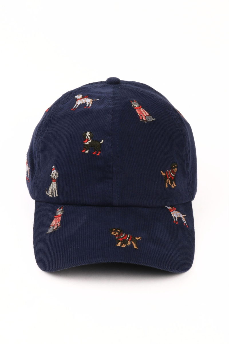 CHRISTMAS Dogs all over Embroiderd Corduroy Cap