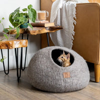 Felted Wool Cat Cave Bed Grey