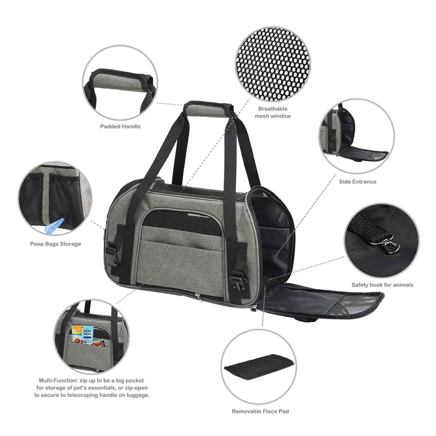 Soft Sided Pet Airline Carrier Grey, 17"