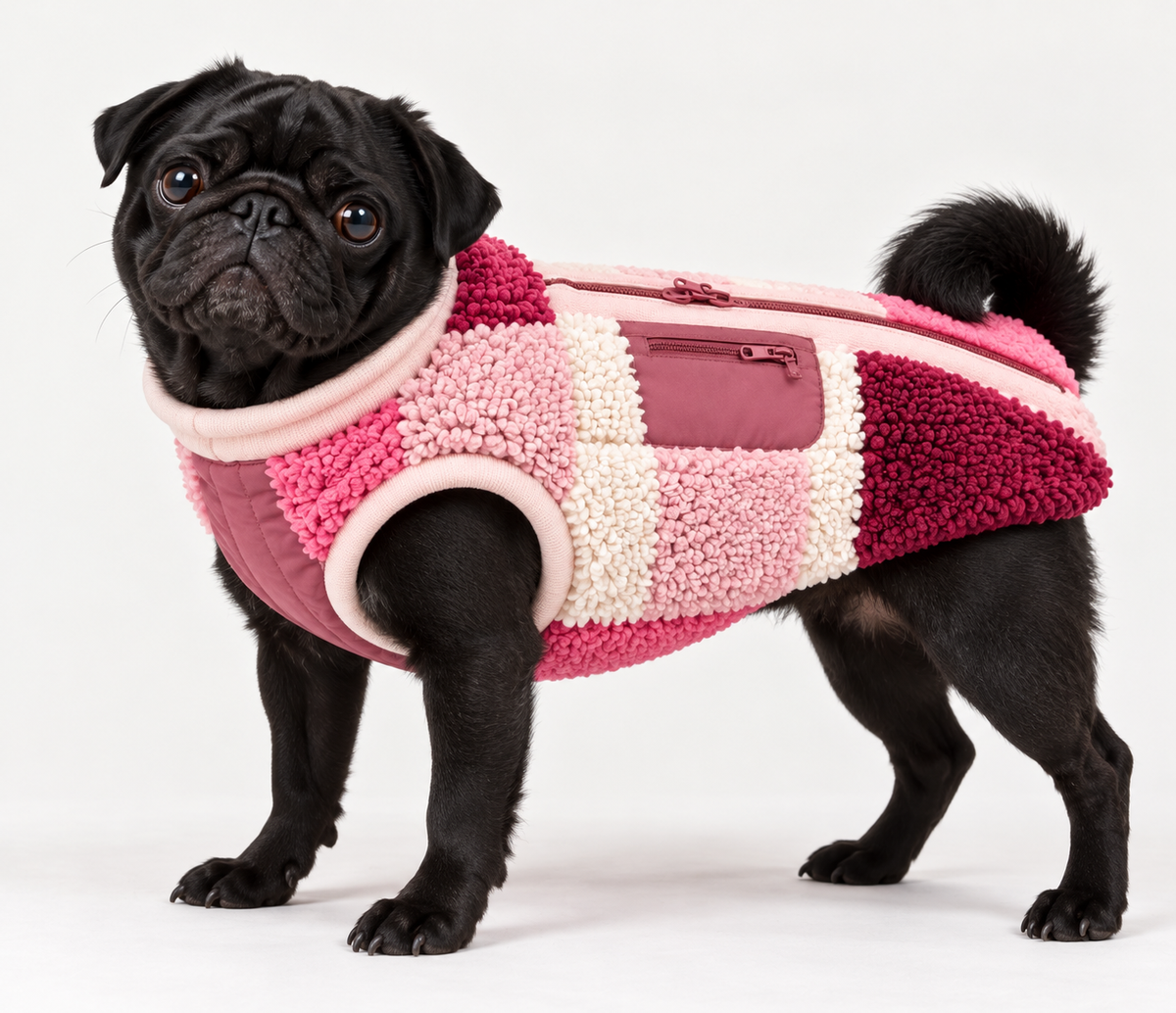 Pink Block Sherpa Vest
