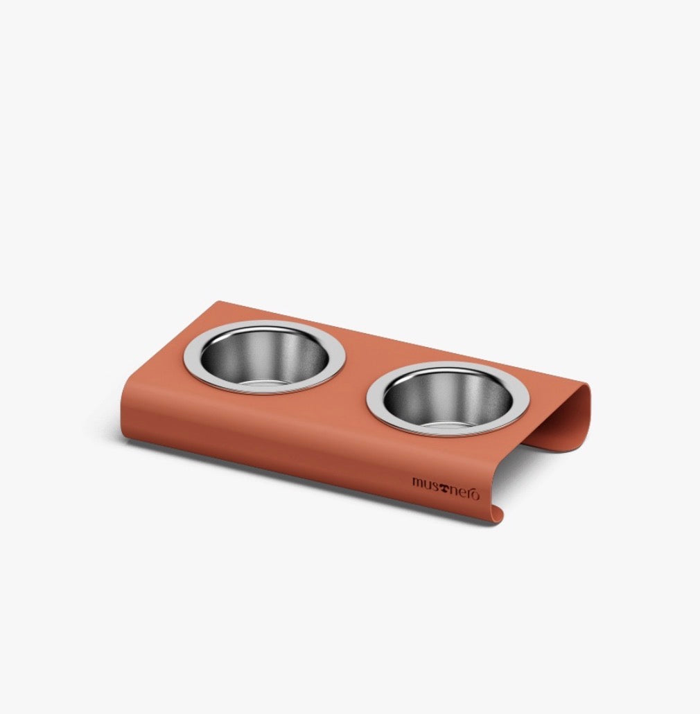 XS Easy Double Bowl Feeder in Salmon Stainless Steel