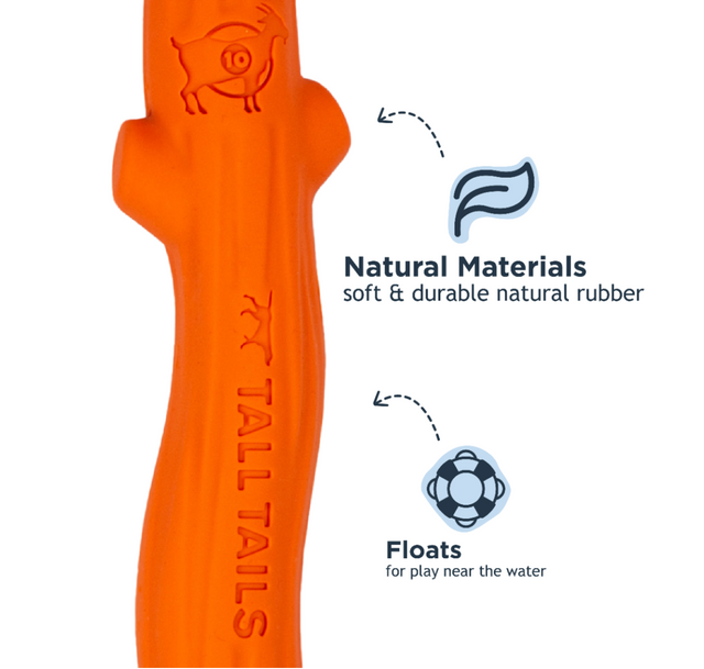 Orange Rubber Fetch Stick, 10"