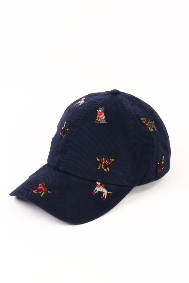 CHRISTMAS Dogs all over Embroiderd Corduroy Cap