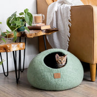 Felted Wool Cat Cave Bed Green