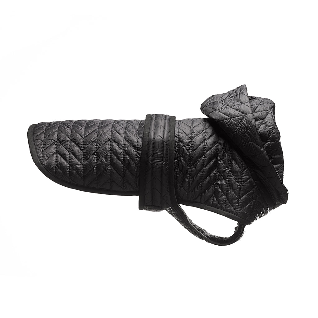 Black Quilted Nylon Puffer Jacket with Shearling Lining