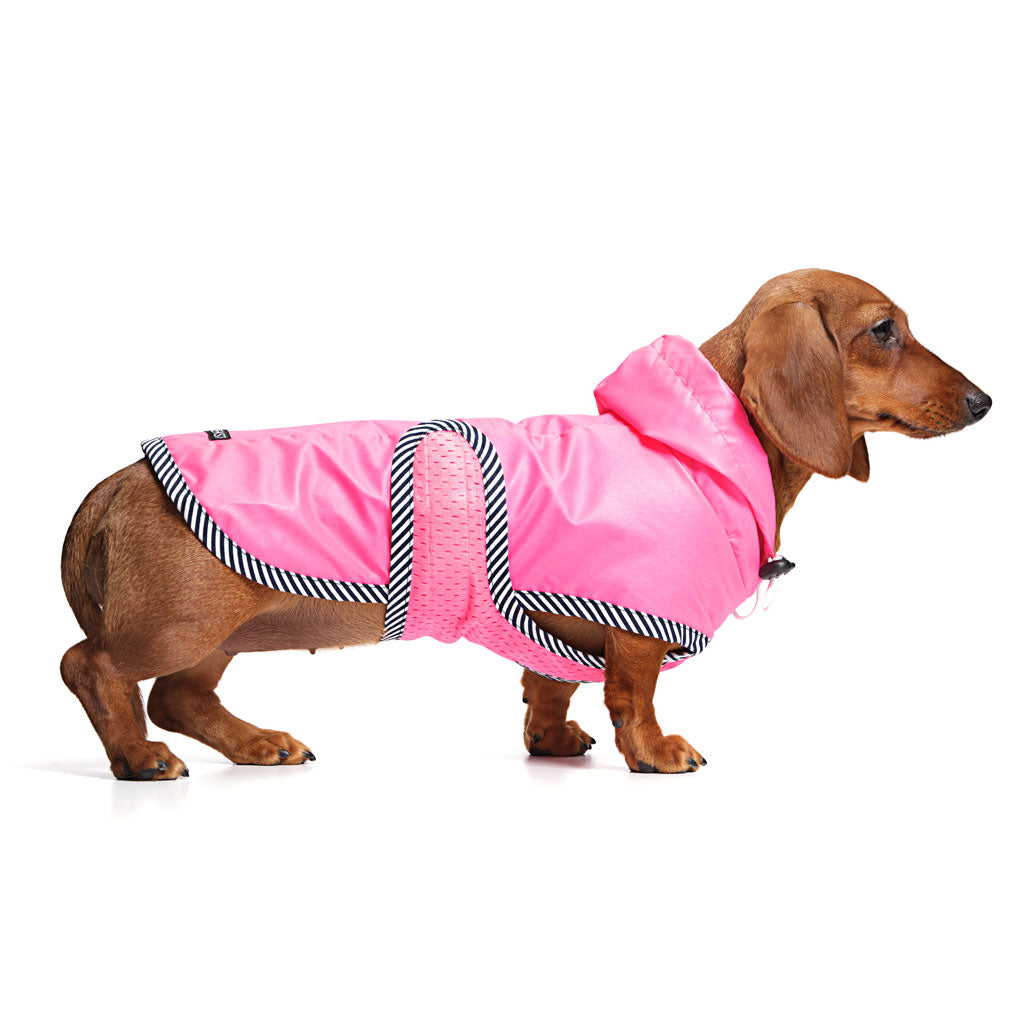 Neon Pink Nylon Rain Jacket with Mesh Lining