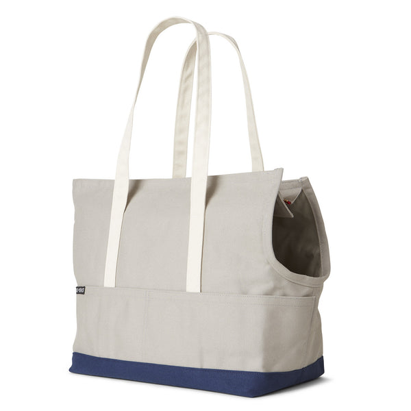 grey and navy canvas dog bag carrier for subway 