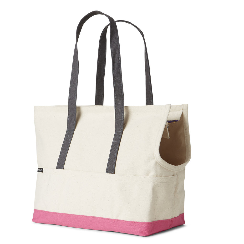 natural and pink canvas travel carrier for corgi 