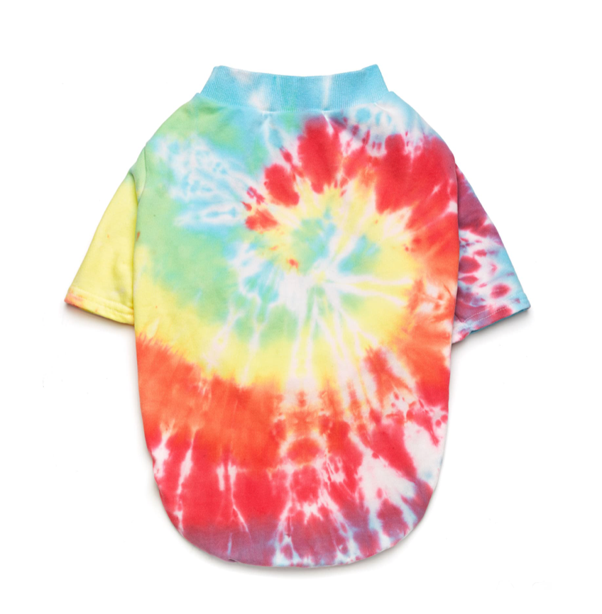 soft hand tie dyed cotton pet t shirt with rainbow colors 