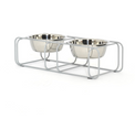 modern made in usa grey designer pet elevated food stand with two stainless steel bowls