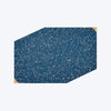 modern designer blue speckled  rubber food mat with brass corner guards 