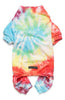 soft hand tie dyed cotton dog onesie with rainbow colors 