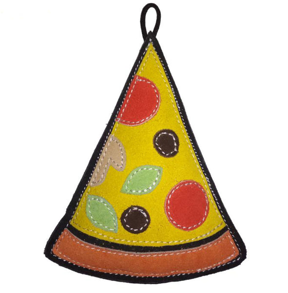 durable pizza suede dog toy with squeaker for power chewers 
